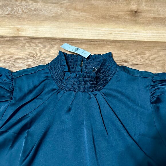 NEW Ann Taylor Mock Neck Blouse – Tile Color, Balloon Elbow Sleeves, Size LP - Picture 6 of 10